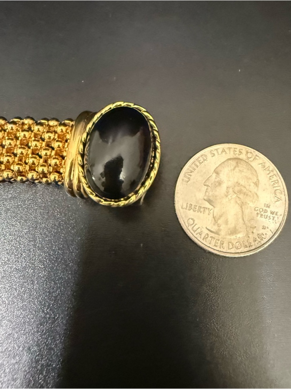 Vintage Elizabeth Taylor for AVON White Diamonds Gold Mesh Cabochon Bracelet - Picture 7 of 13